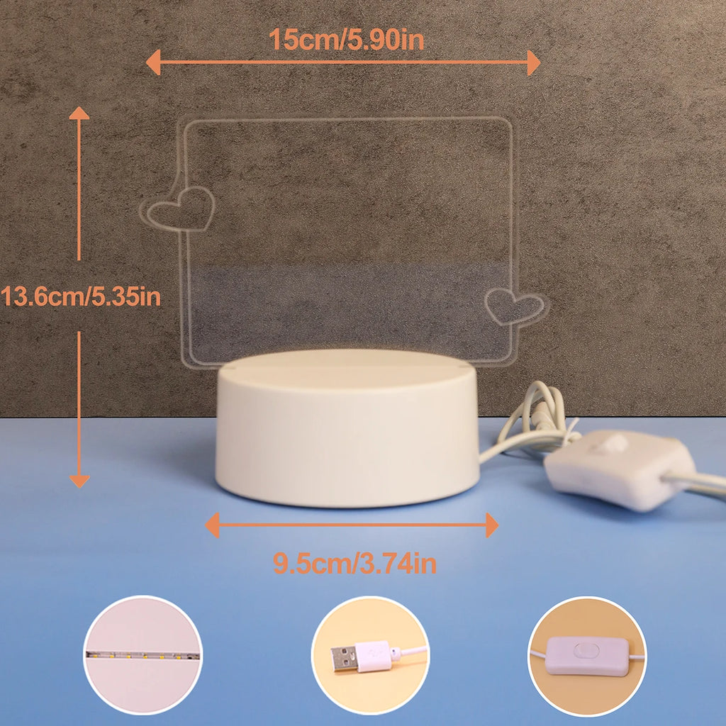Świecąca lampka nocna USB „Love” z funkcją pisania i ścierania (efekt 3D)