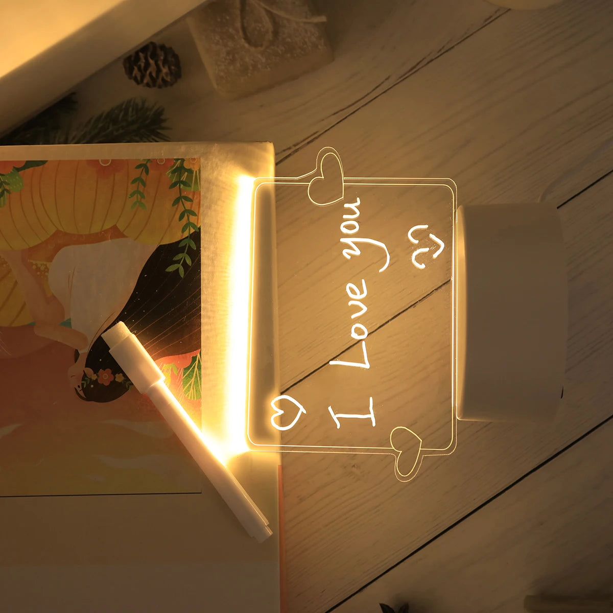 Świecąca lampka nocna USB „Love” z funkcją pisania i ścierania (efekt 3D)
