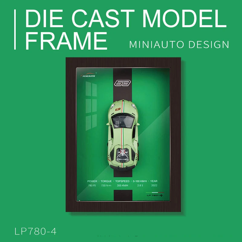 Model samochodu sportowego w skali 1:32 – metalowy (stop), realistyczna replika 3D, w formie obrazu do zawieszenia