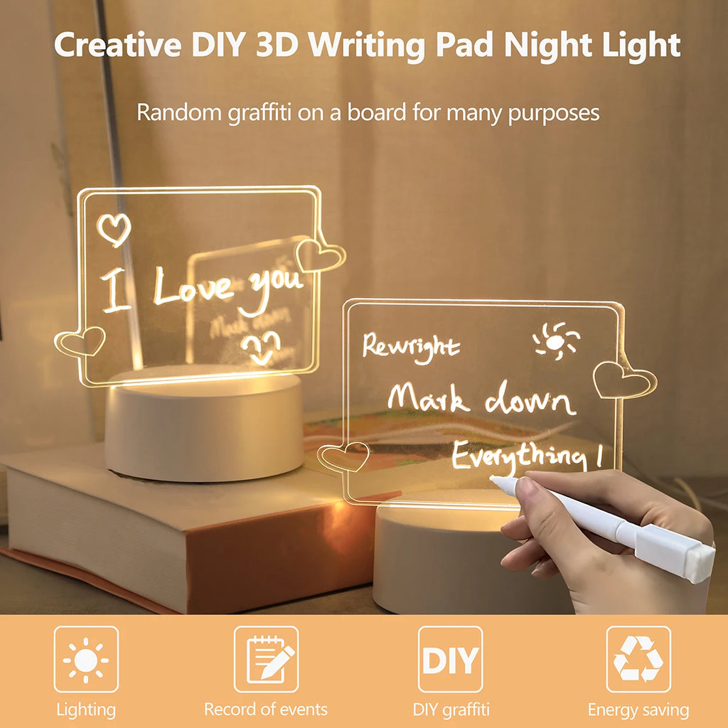 Świecąca lampka nocna USB „Love” z funkcją pisania i ścierania (efekt 3D)