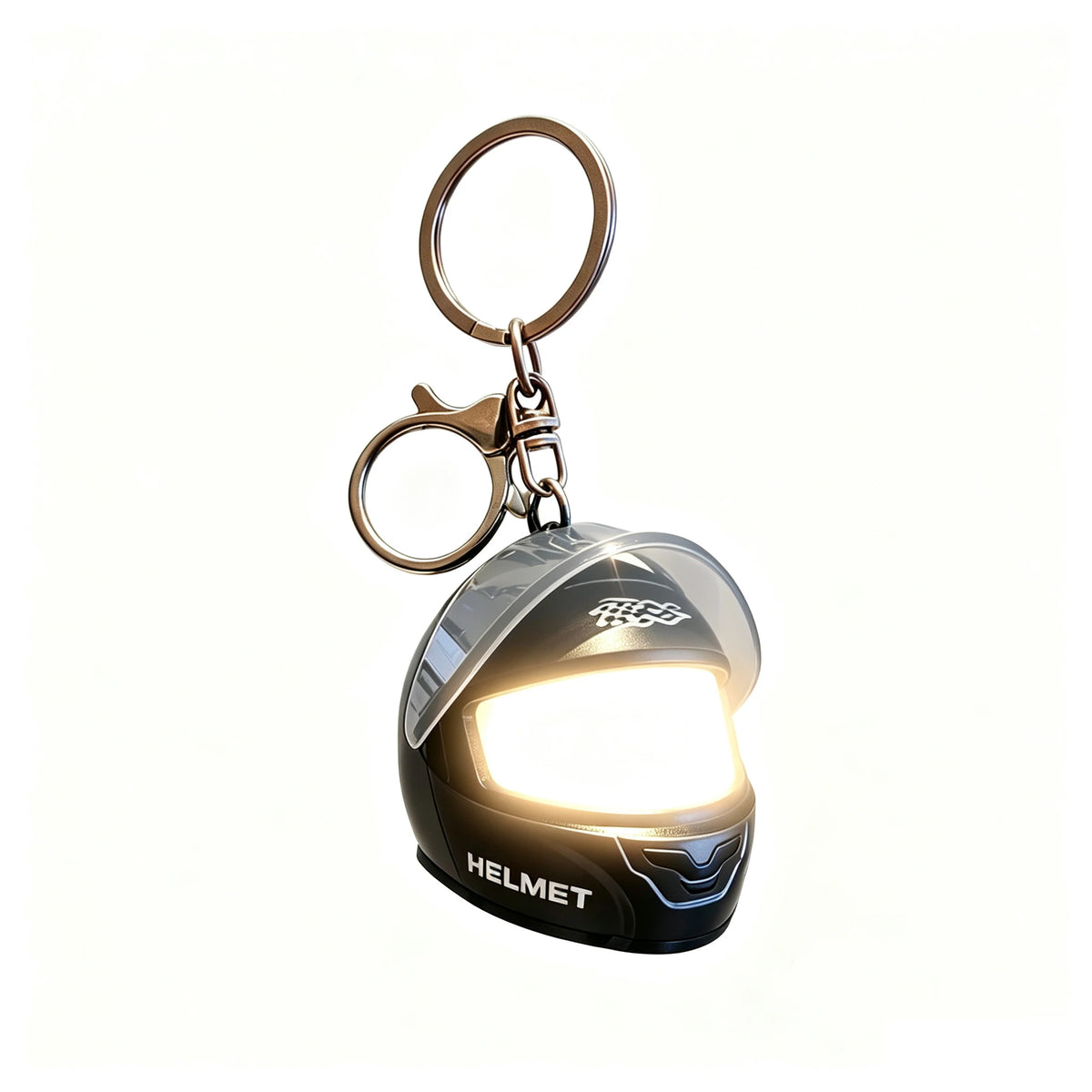 Świecący brelok do kluczy w kształcie kasku motocyklowego 3D – miniaturowy kask z funkcją latarki dla motocyklistów i miłośników motocykli